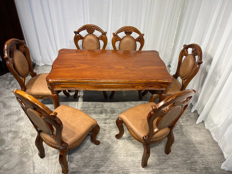 Dihao DFA03-18 American Solid Wood Dining Set with Leather Chairs