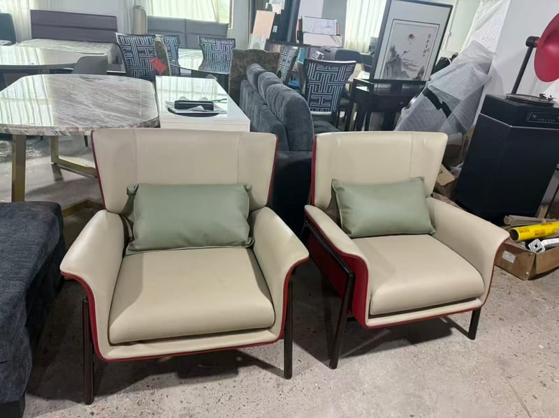 Meirumeijia Wujinmu Solid Wood Lounge Chair Beige & Wine Red