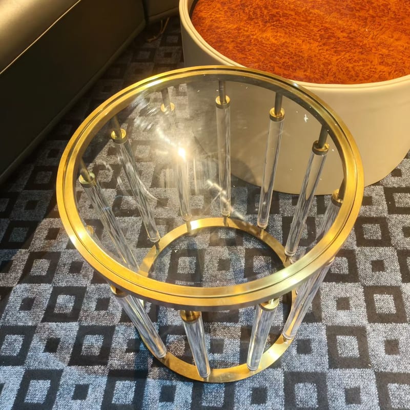 Italian Minimalist Round Side Table with Tempered Glass Top