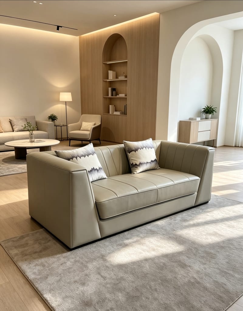 Mextra YH03-2 Beige Faux Leather 3-Seater Sofa