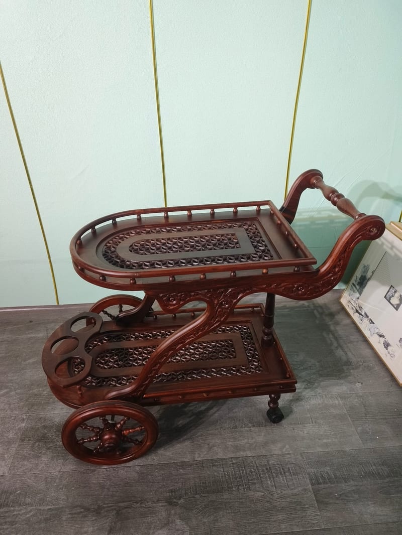 Broadleaf Rosewood Carved Wine Cart