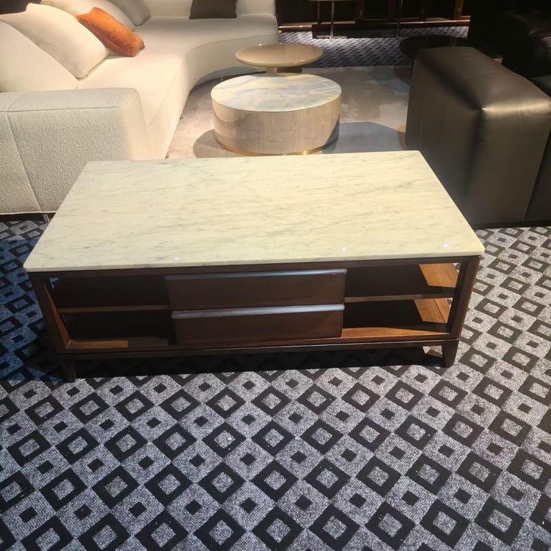 Wellington Long Coffee Table, Solid Ash & Stone Top with Drawers