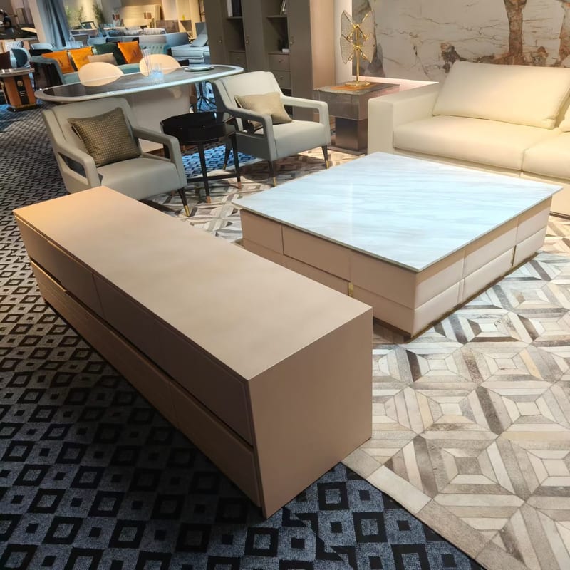 Italian-Style Jazz White Marble Coffee Table & TV Cabinet Set