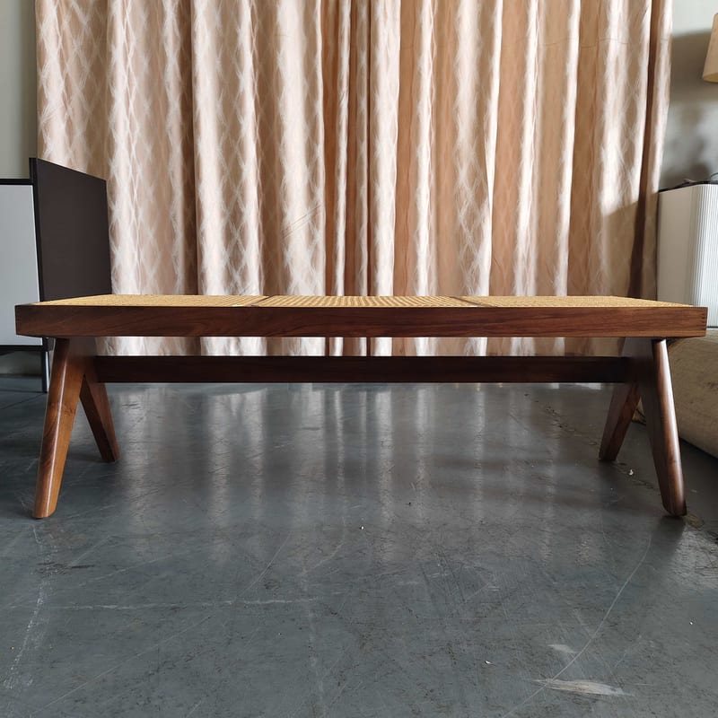 Chandigarh Solid Walnut & Rattan Bench