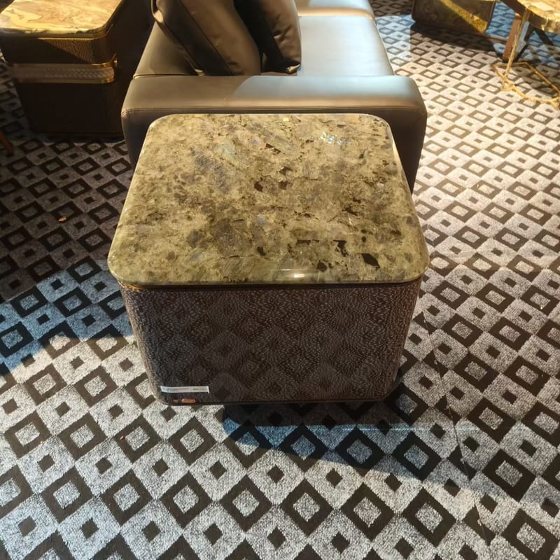 意式轻奢实木边几 天然蓝翡翠台面