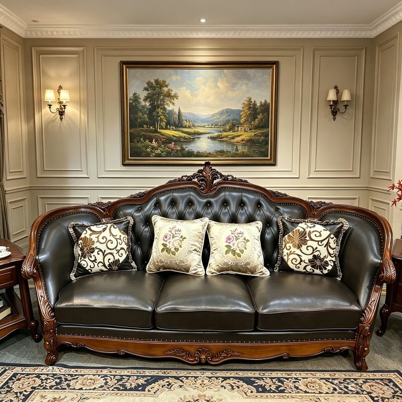 SF633 Beech Wood Leather Sectional Sofa
