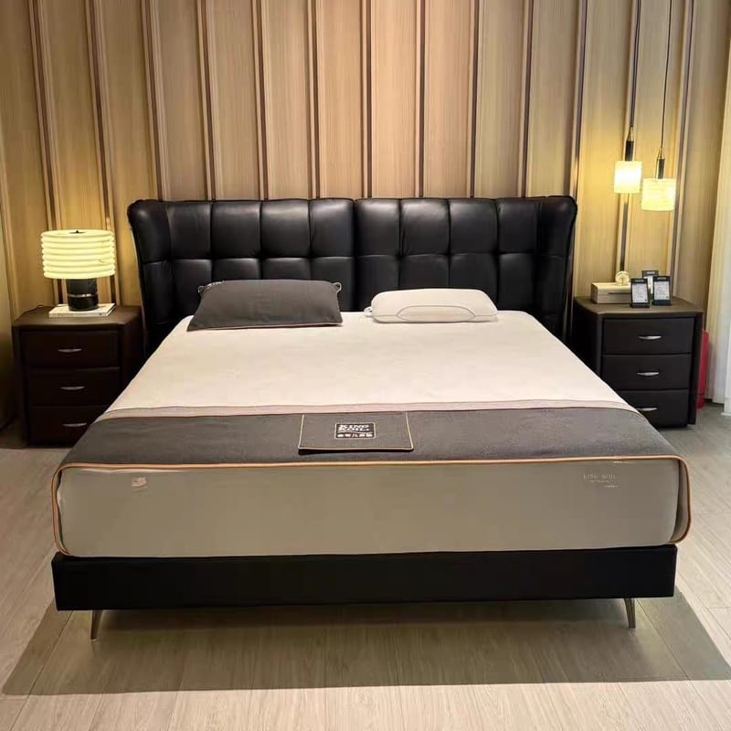 Junya Genuine Leather Bed with Top-Grain Nappa Leather