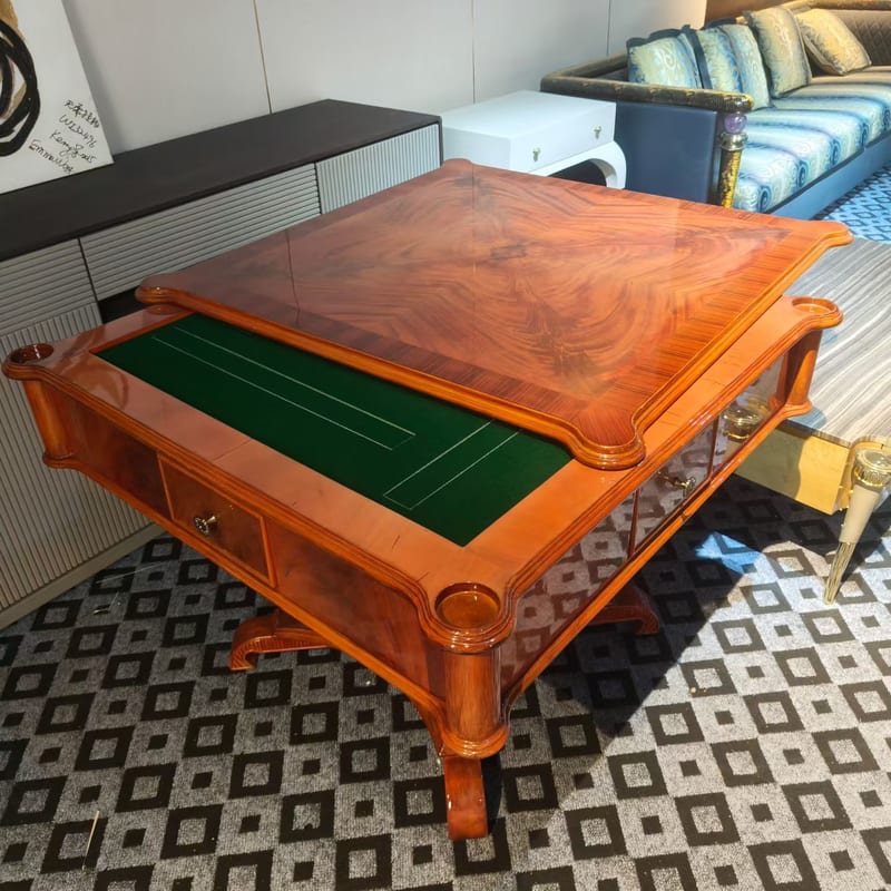 Mahogany Marquetry Mahjong Table, 1.1 m Square