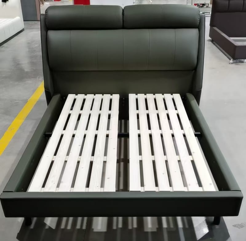 Zaomengzhe Nappa Leather Double Bed with North American Pine and Oak Frame
