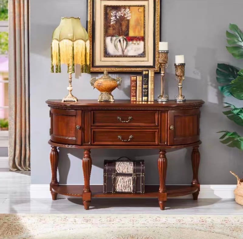American Solid Rubberwood Half-Round Console Table