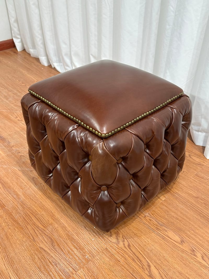 Shenzhen Premium Brand Full-Leather Tufted Square Stool