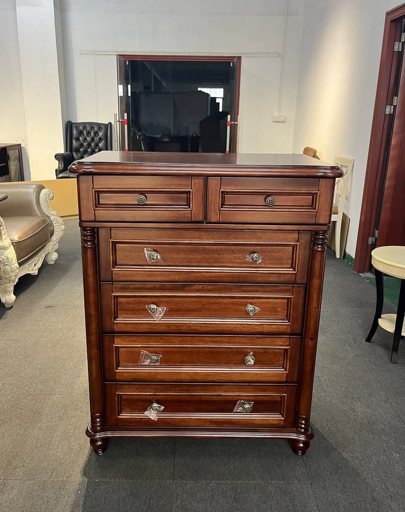 American Solid Wood Five-Drawer Dresser, Mahogany & Rubberwood, Dark Brown