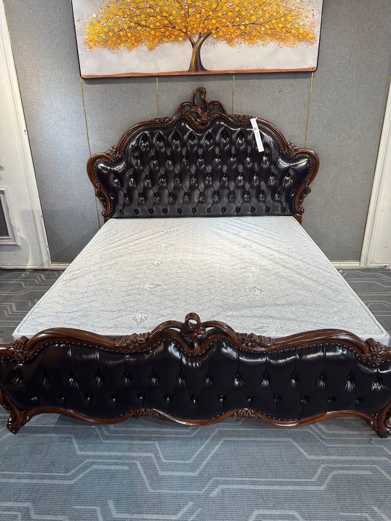 Guangdong Brand 18010 French Solid Wood Bed, Dark Brown