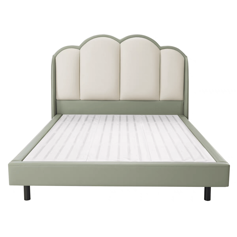 Anjila Genuine Leather Bed with North American Oak Frame