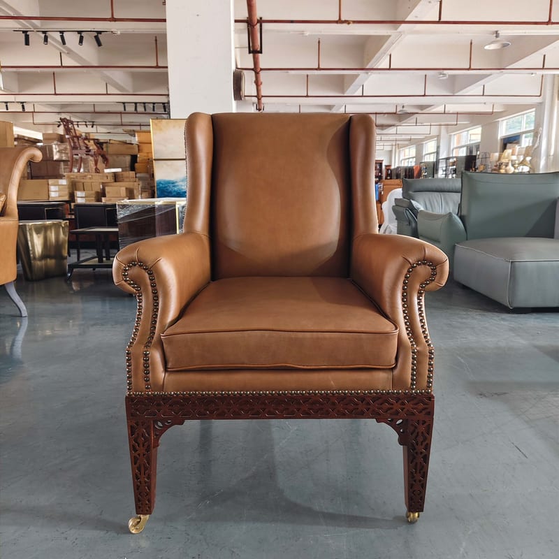 American Full-Leather Accent Chair with Casters