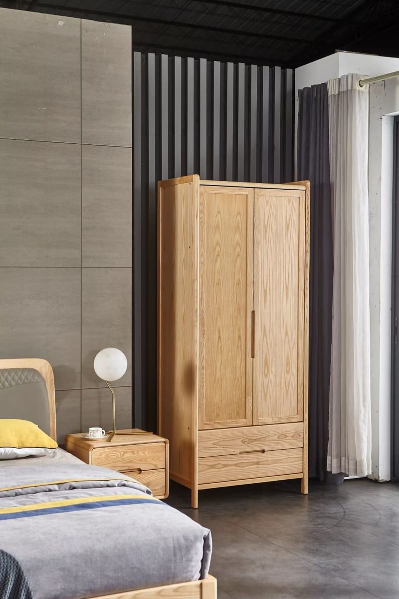 Solid Ash Two-Door Wardrobe with Drawer 1981-2