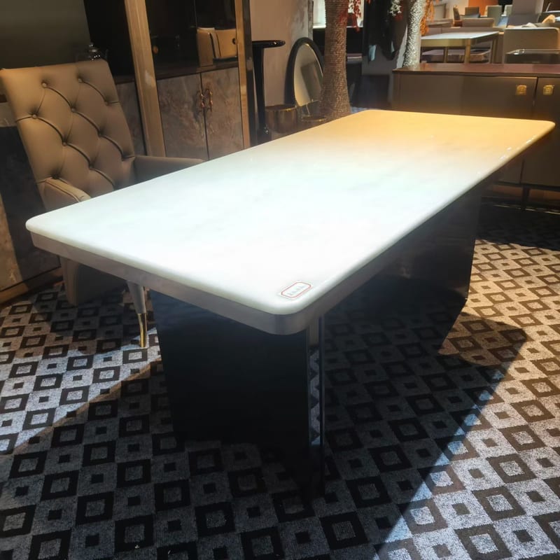 Modern Minimalist Rectangular Dining Table — Natural Stone Top, Stainless Steel Base