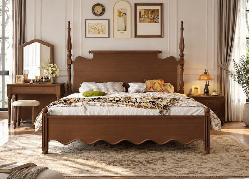 884 Mid-Century Solid Wood Bed Frame