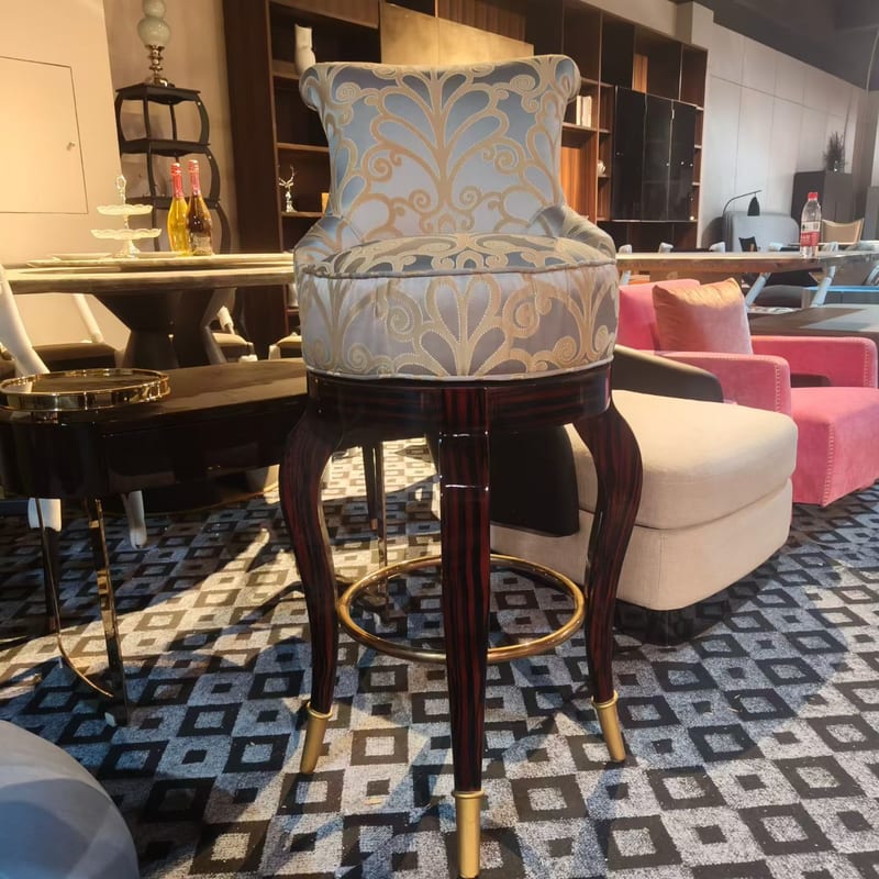 Dongguan Luxe Custom French Solid Wood Swivel Bar Stool, Gray-Gold Jacquard