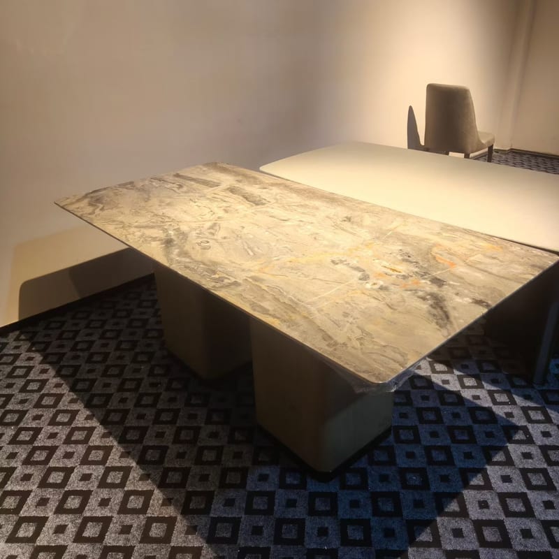 Italian Minimalist Stone Dining Table, Venetian Brown