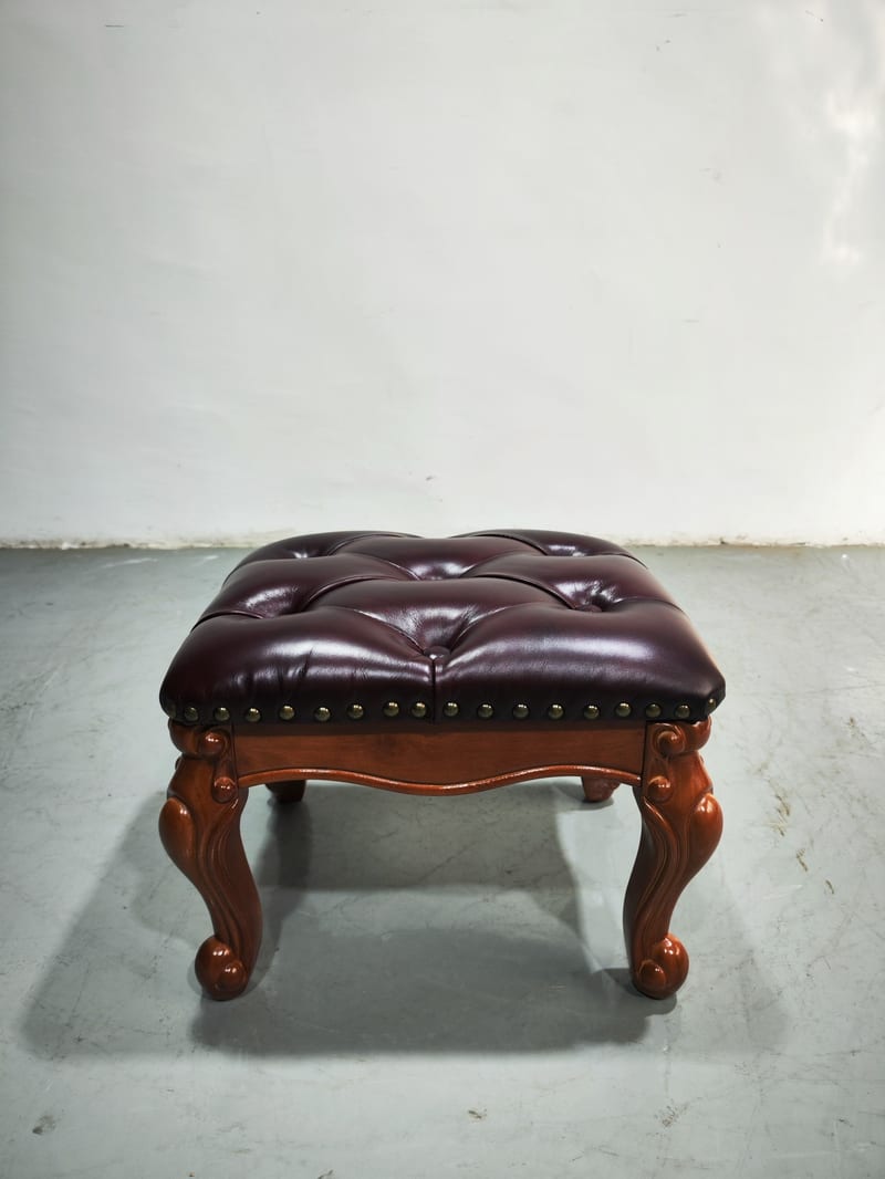 American-Style Rubberwood Leather Ottoman