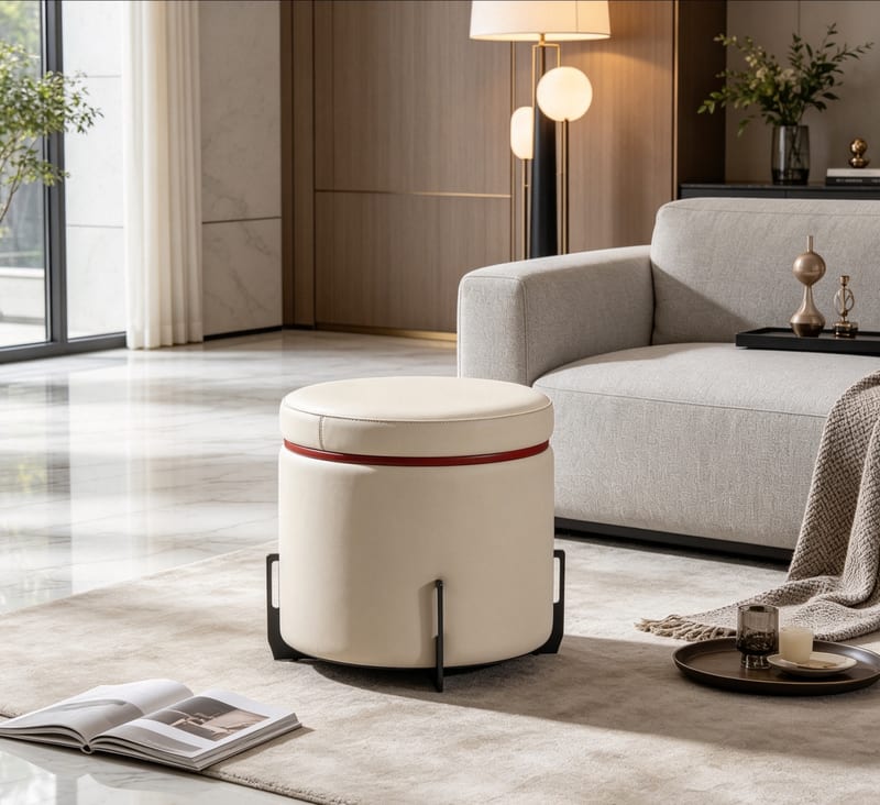 Renhao Minimal CD-66301 Faux Leather Storage Stool