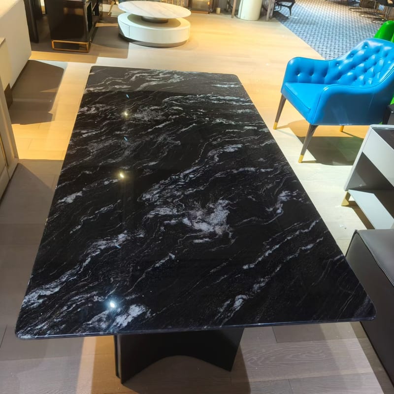 Modern Rectangular Dining Table with Natural Stone Top