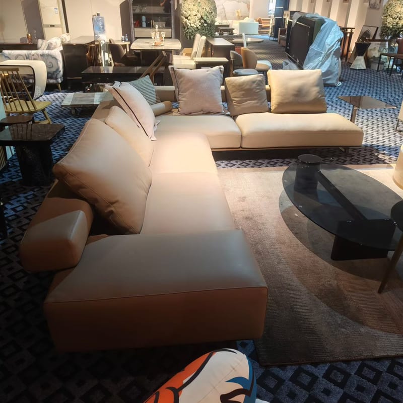 Designer Irregular Corner Leather Sofa with Stainless Steel Frame