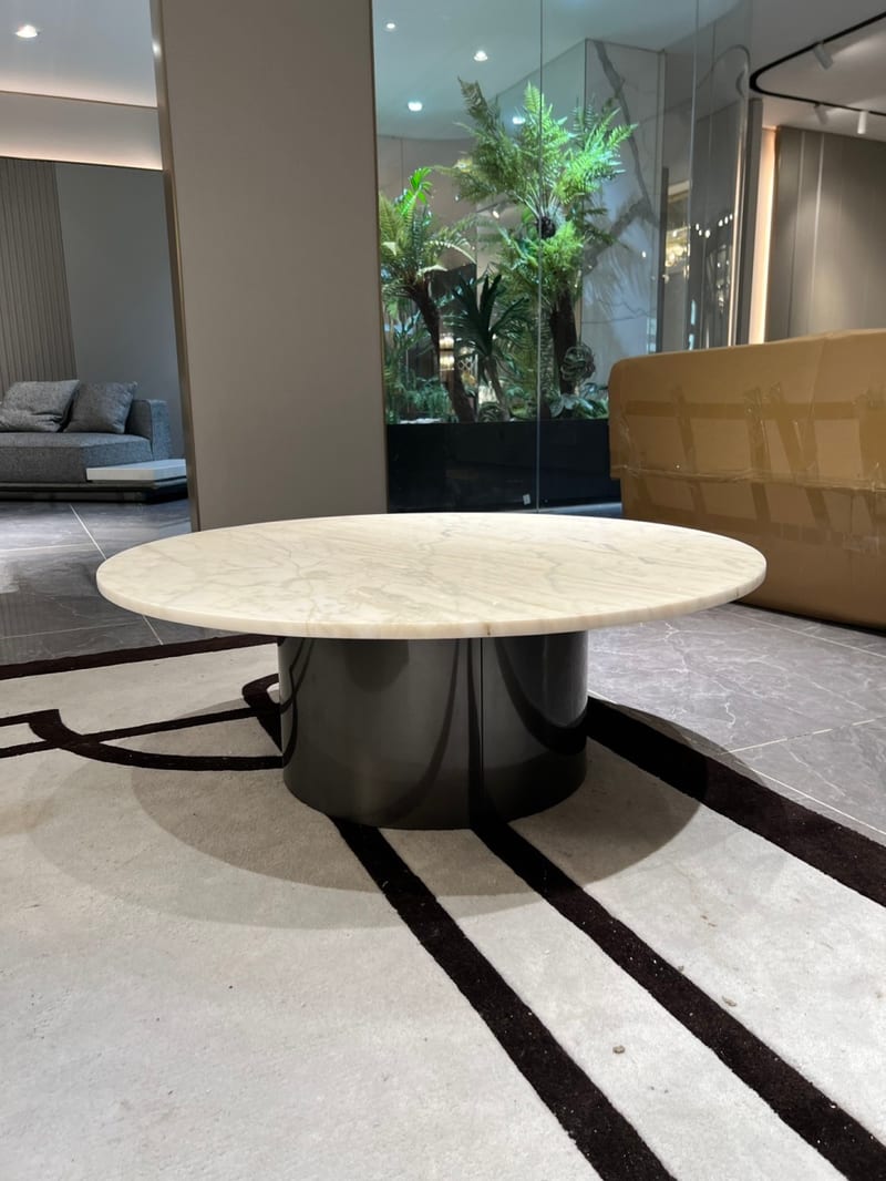 CK 803 大圆茶几 卡里冰玉石面黑钛底座
