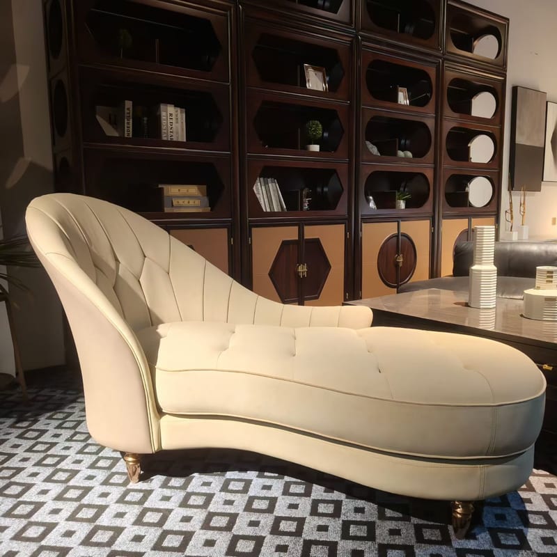 Italian Light Luxury Chaise Lounge in Beige Matte Leather