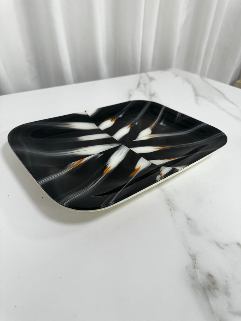 A&X Armani Selena Ceramic Square Fruit Plate, Glossy Black