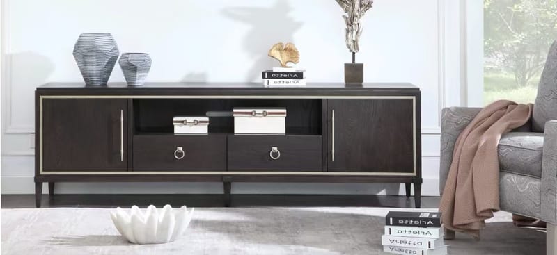 Huanmei Rubberwood TV Stand, Dark Brown