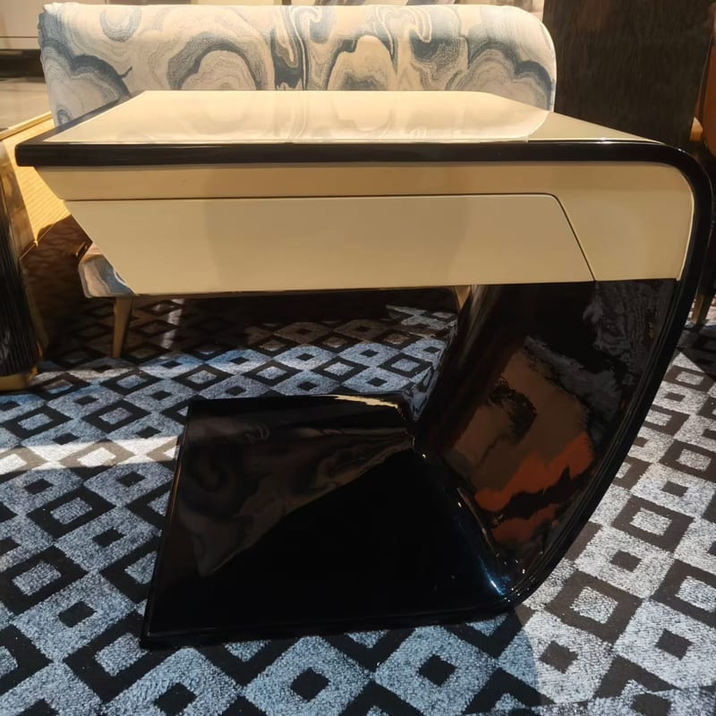 Zhejiang Yuhuan Square Side Table with Drawer, Black & White Lacquer