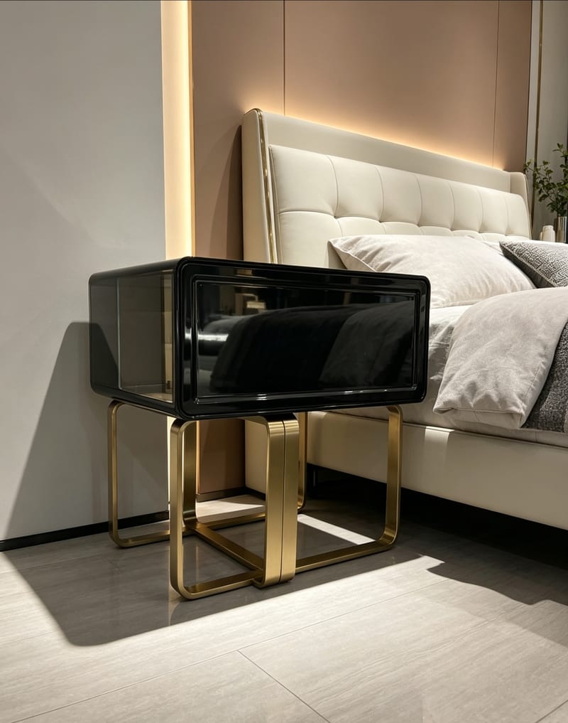 Jinmifeng A2302 Metal-Frame Nightstand, Black Glossy