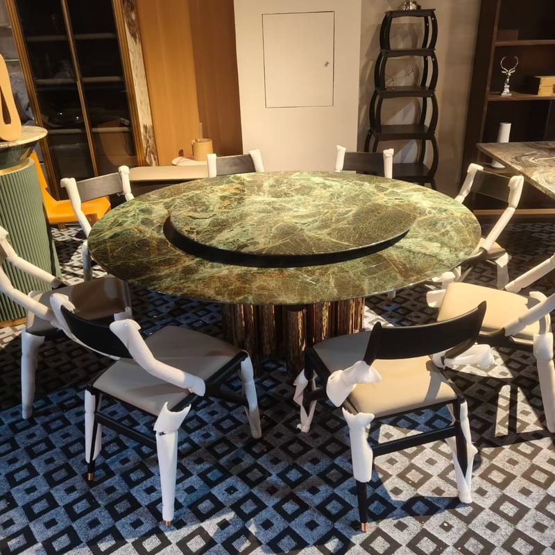 Cat's-Eye Green Stone Round Dining Table, Italian Style