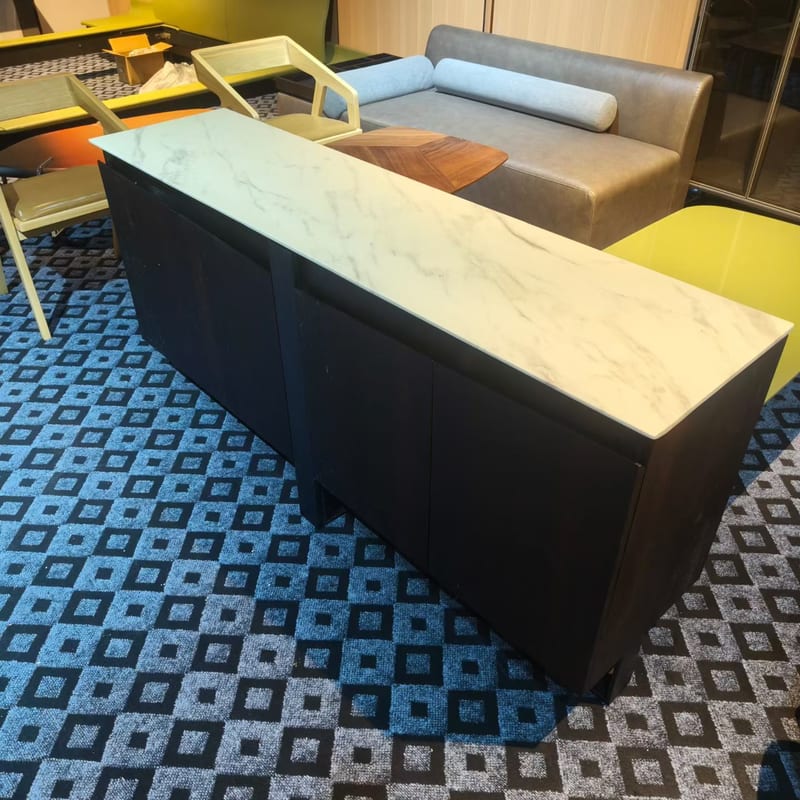 Italian Minimalist Multi-Purpose Sideboard, Eucalyptus Veneer & Marble Top