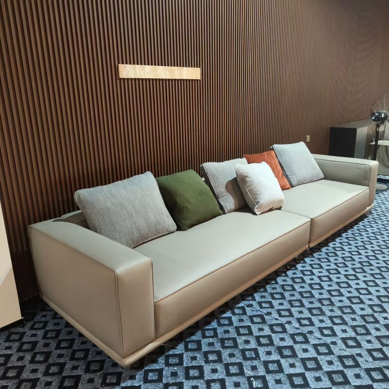 Yunhezhu Four-Seat Sofa Solid Wood Frame Microfiber Beige