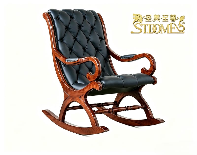 STDOME Wujinmu Solid Wood & Leather Rocking Chair with Ottoman