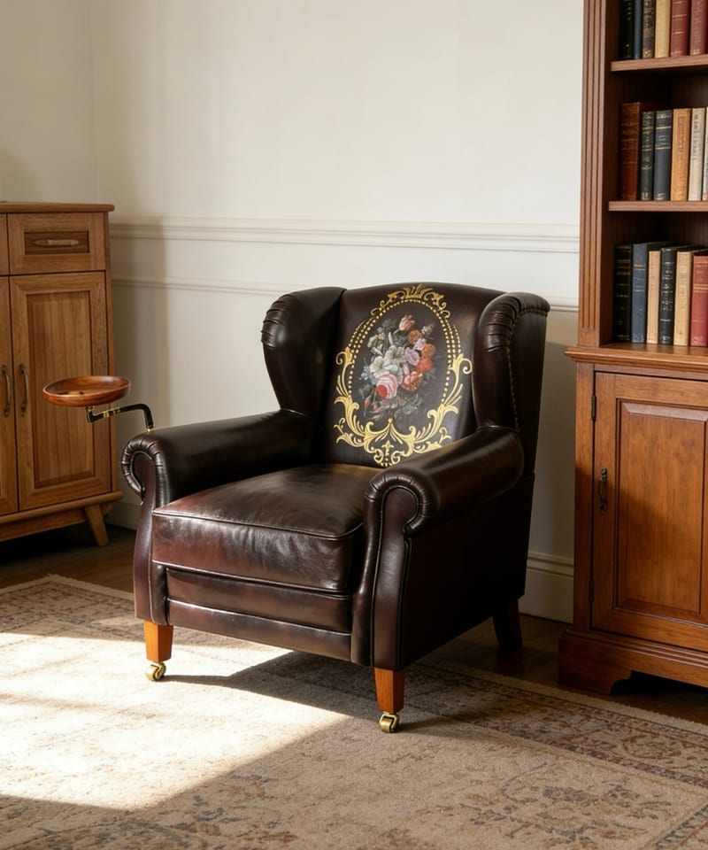 Vintage Oil-Waxed Leather Wingback Cigar Chair