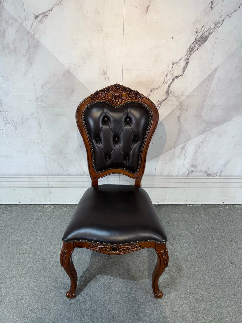 CY1026 Carved Mahogany & Leather Dining Chair