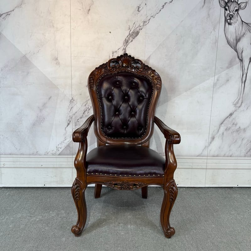 FSY738 French Carved Leather Accent Chair