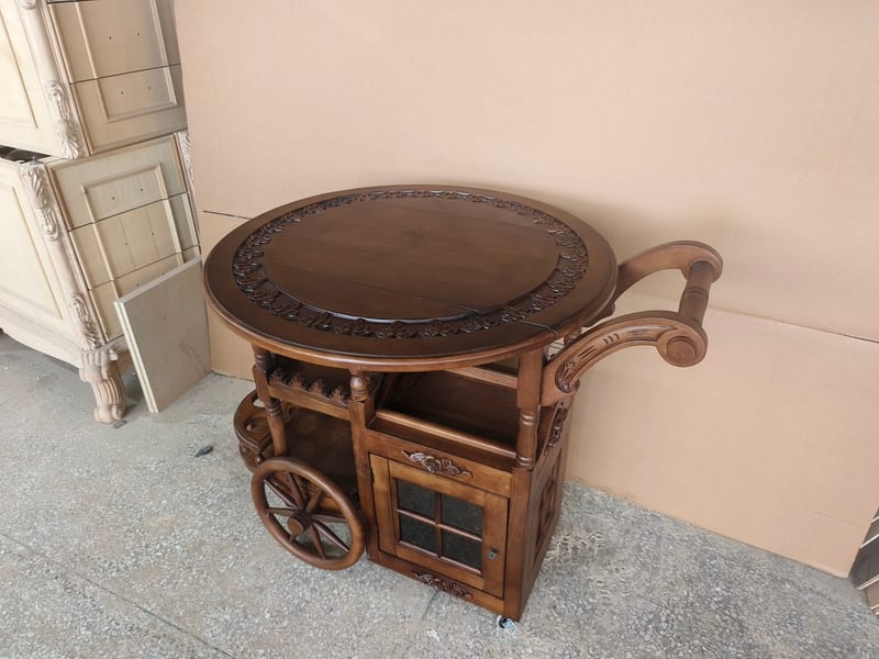American Country Solid Rubberwood Folding Serving Cart