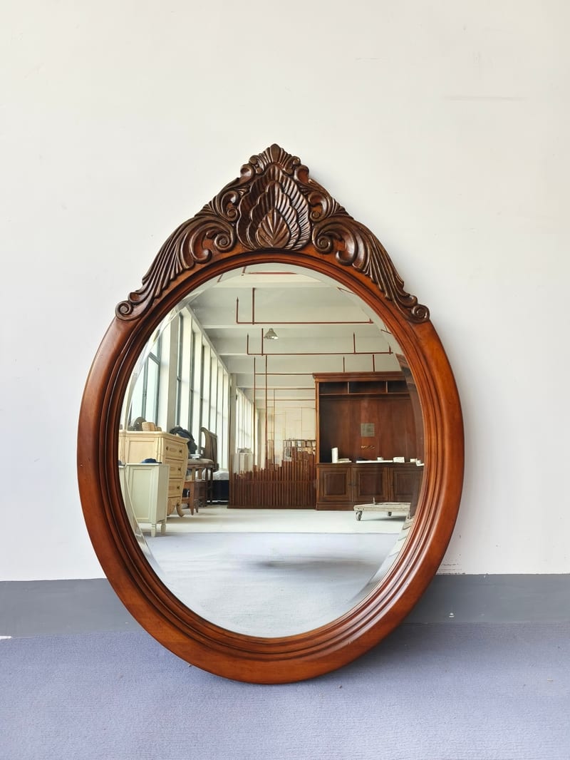Stanley American Alder Solid Wood Carved Vanity Mirror