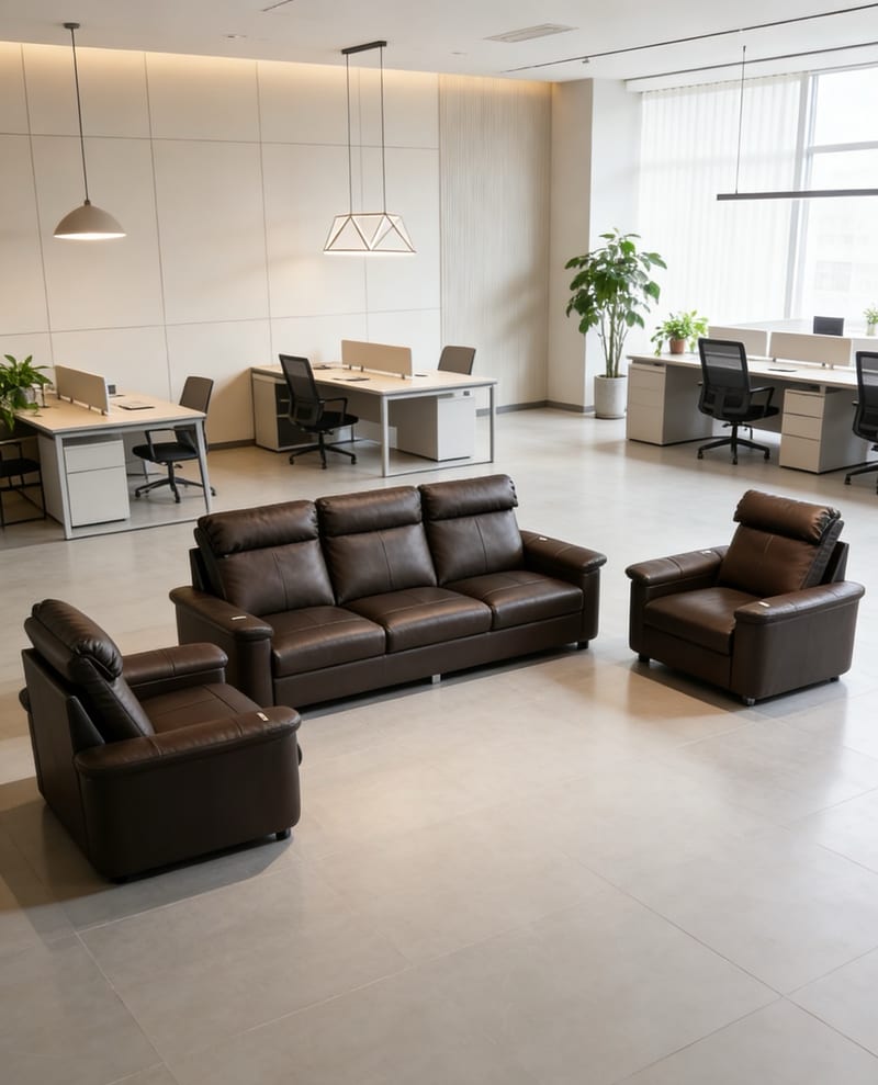 Lihult Dark Brown Leather High-Back Sofa
