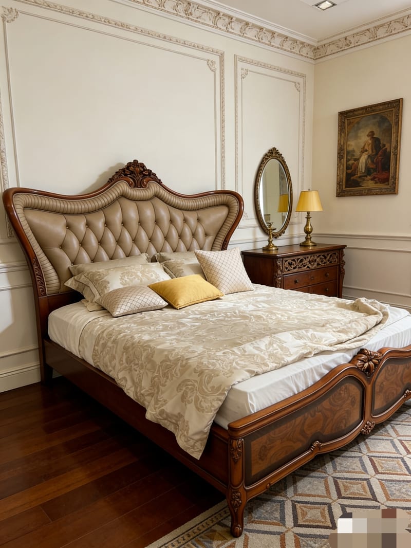 Yingeli Earl 907 Solid Beech Leather Bed