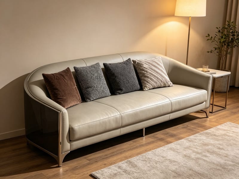 AL-129 Glam Sofa, Leather Upholstery & Stainless Steel Frame
