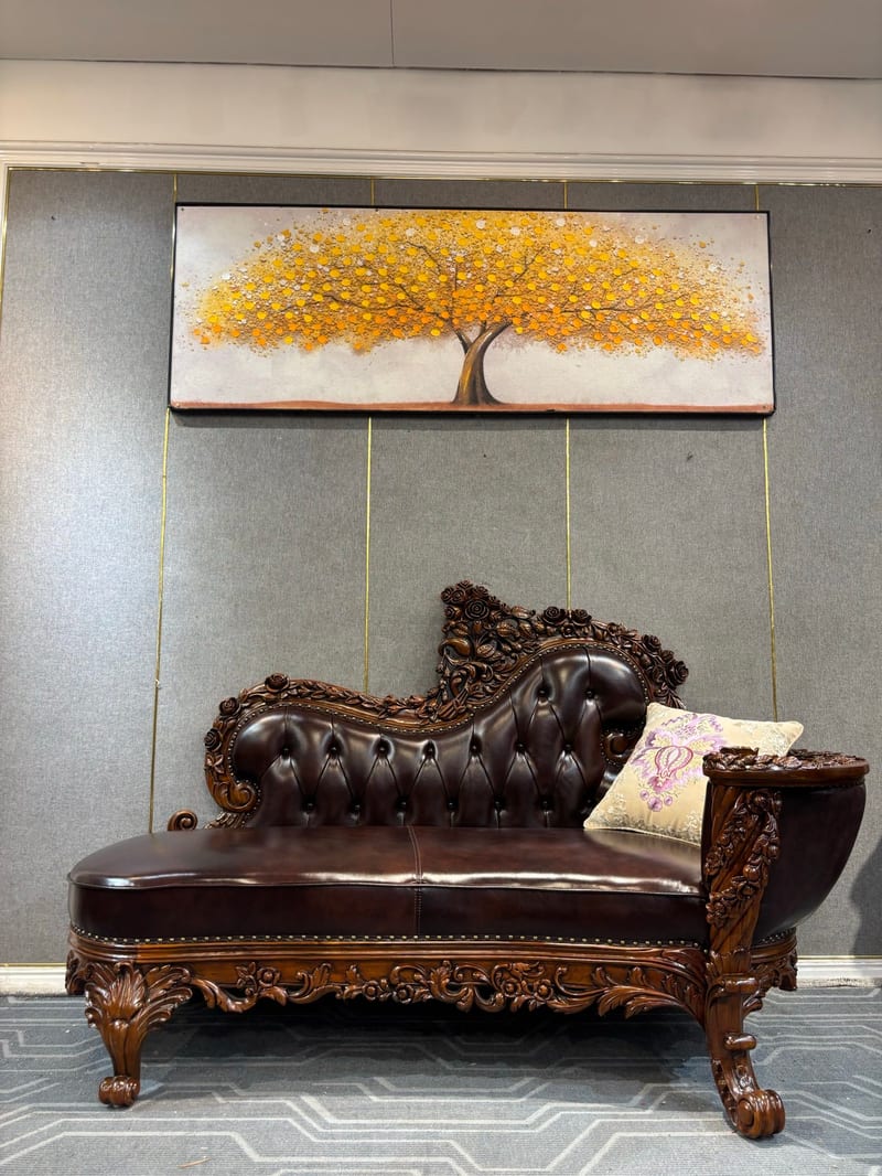 Diaoke Diguo GFY191 Teak Leather Chaise Lounge