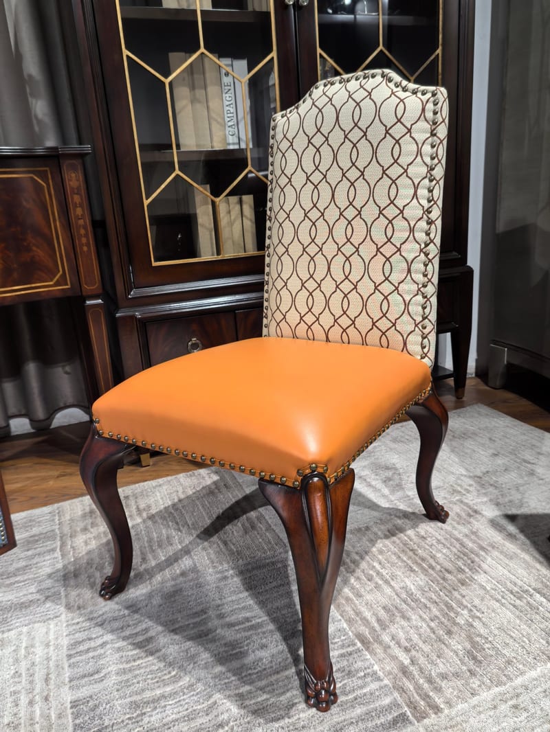 KeZhi French Solid Beech Dining Chair, Leather Seat