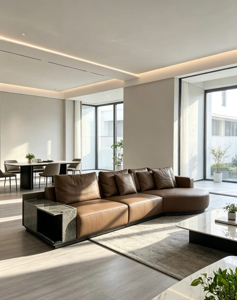 Bosen Jizhi Beini BS68 Leather Straight Sofa with Chaise