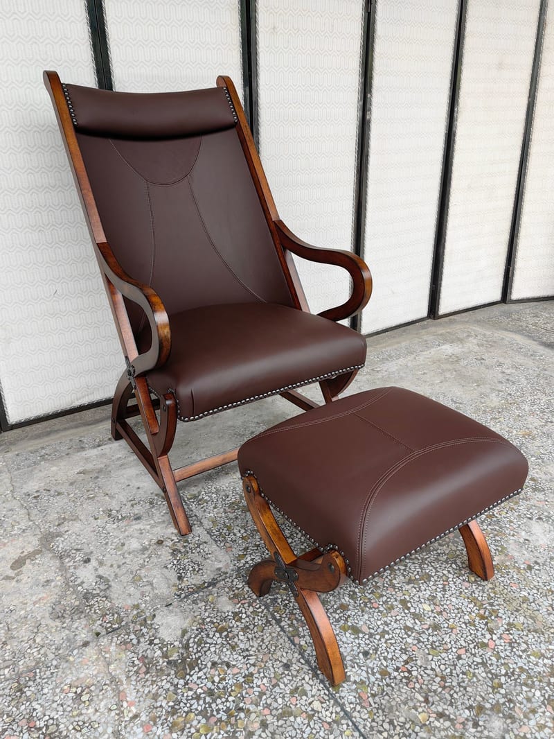 American Cigar Chair & Ottoman Set in Top-Grain Leather